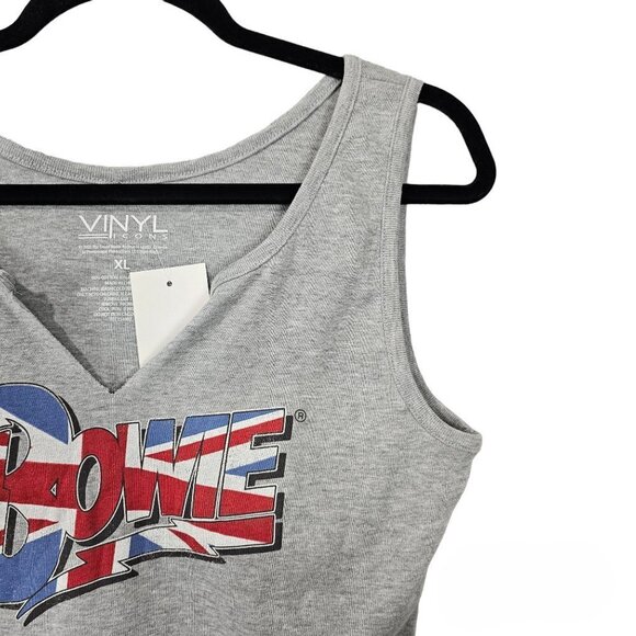 Vinyl Icons Bowie Sleeveless Gray Graphic Cropped Tank Top - Picture 3 of 6